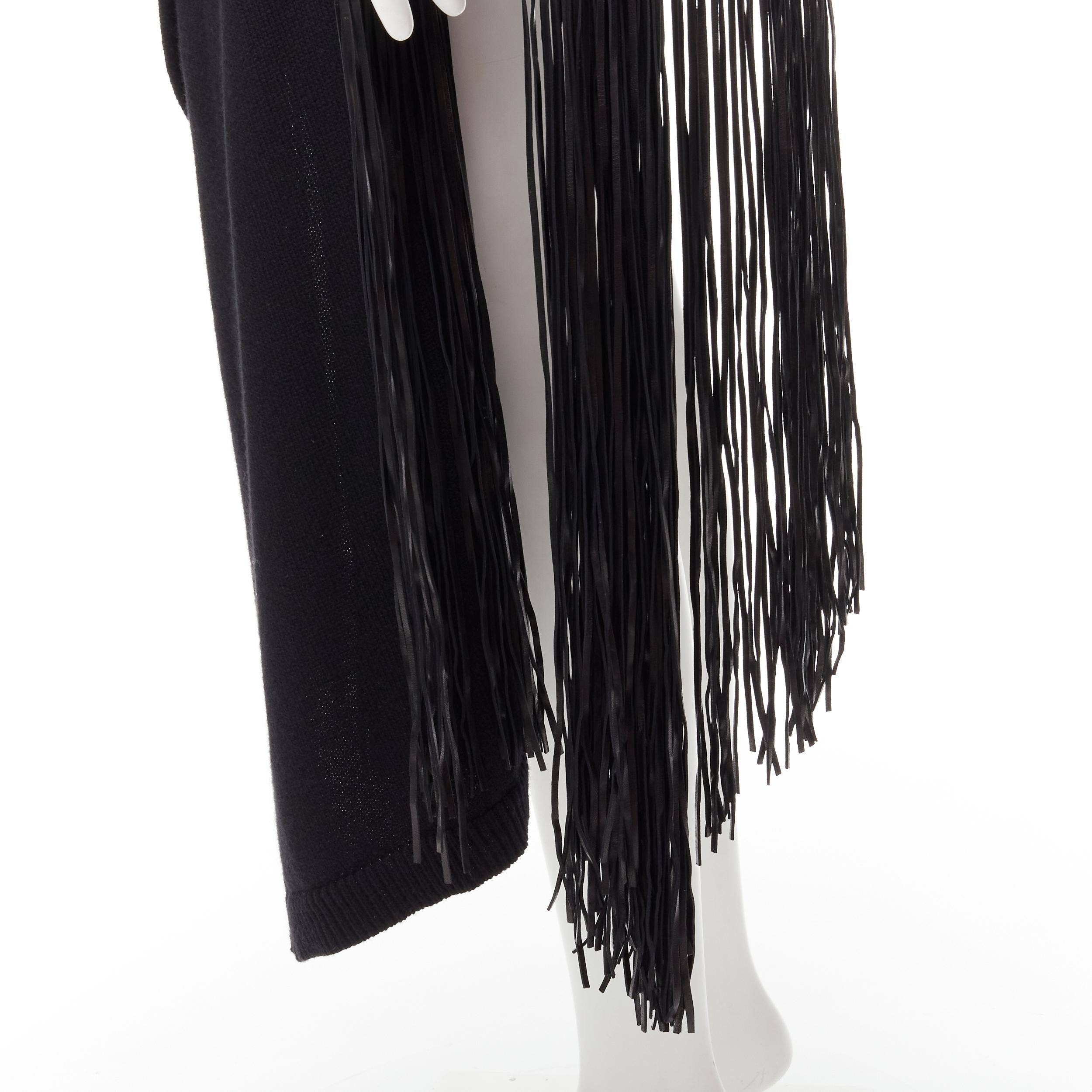 VALENTINO black virgin wool cashmere leather fringe wrap scarf sweater M 4