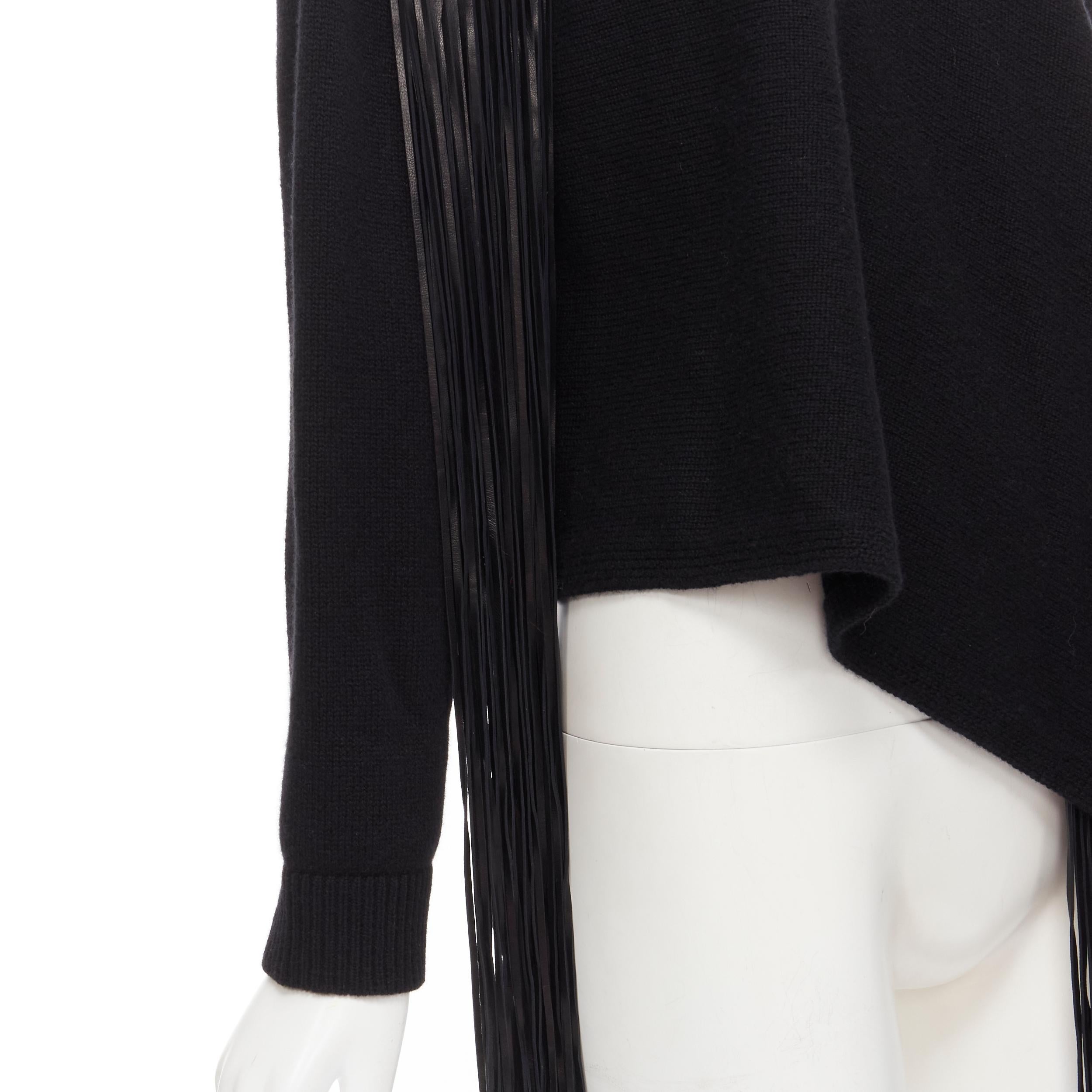 VALENTINO black virgin wool cashmere leather fringe wrap scarf sweater M 5