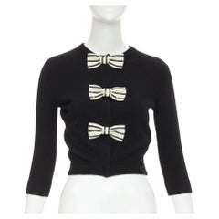 VALENTINO black virgin wool striped sequin trio bow knit cardigan XS