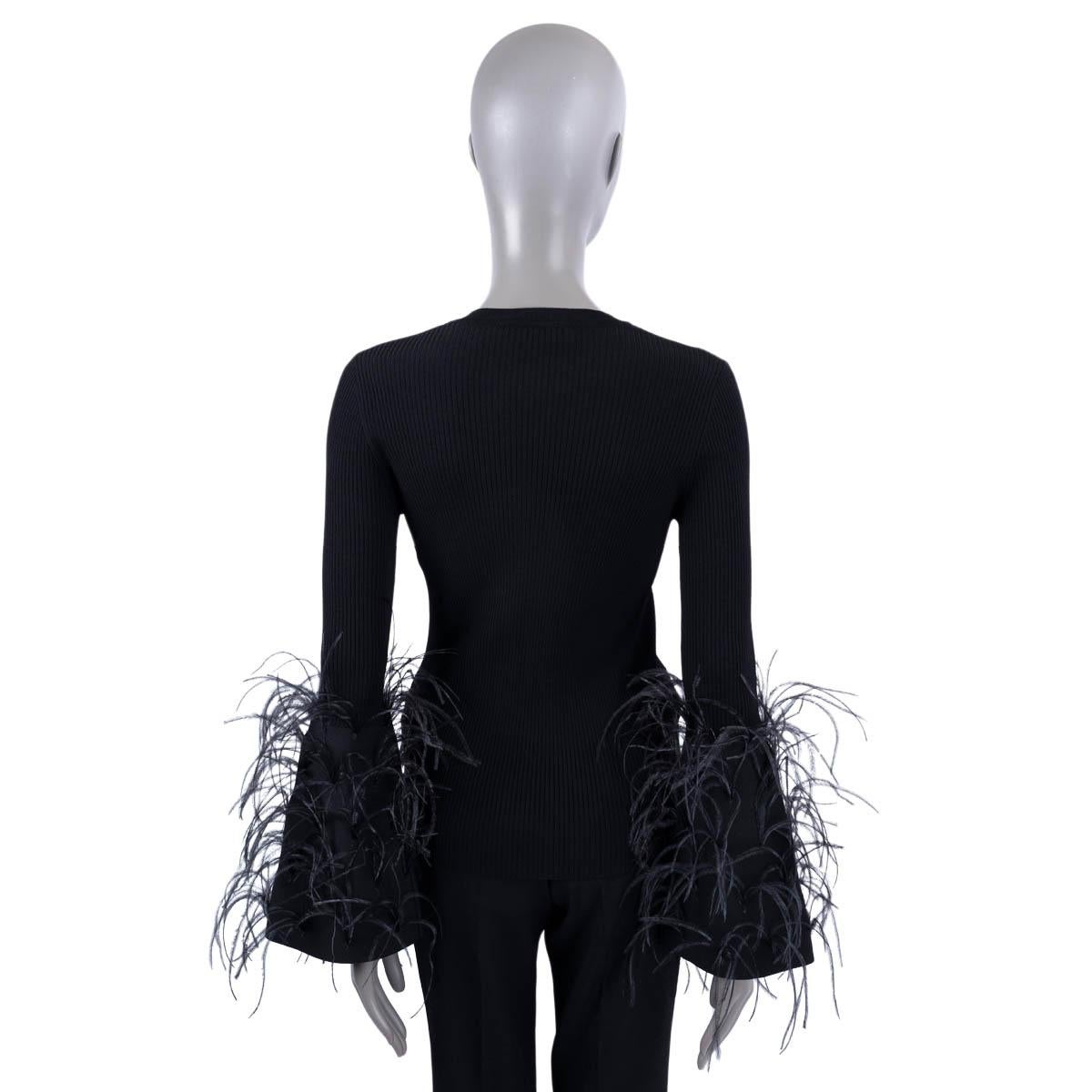 VALENTINO black viscose 2019 FEATHER TRIM RIB KNIT Top Shirt M For Sale ...