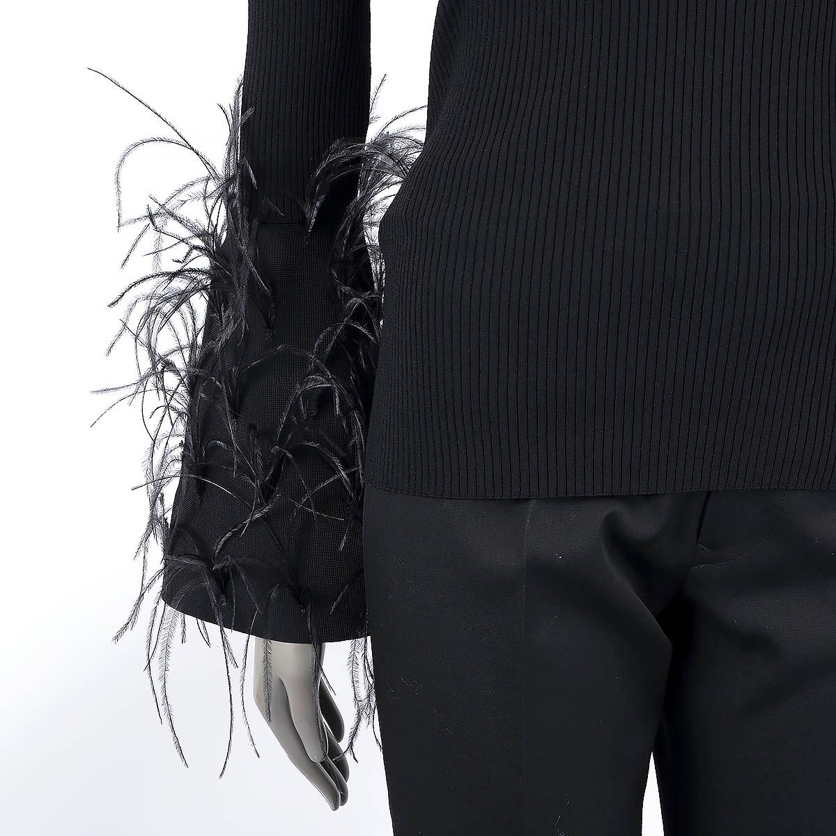 VALENTINO black viscose 2019 FEATHER TRIM RIB KNIT Top Shirt M For Sale ...