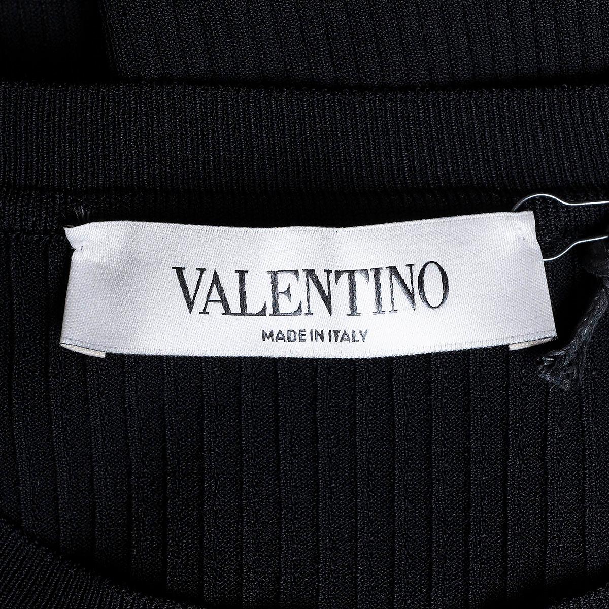 VALENTINO black viscose 2019 FEATHER TRIM RIB KNIT Top Shirt M 2