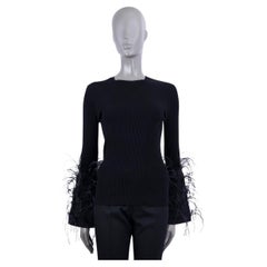 VALENTINO black viscose 2019 FEATHER TRIM RIB KNIT Top Shirt M