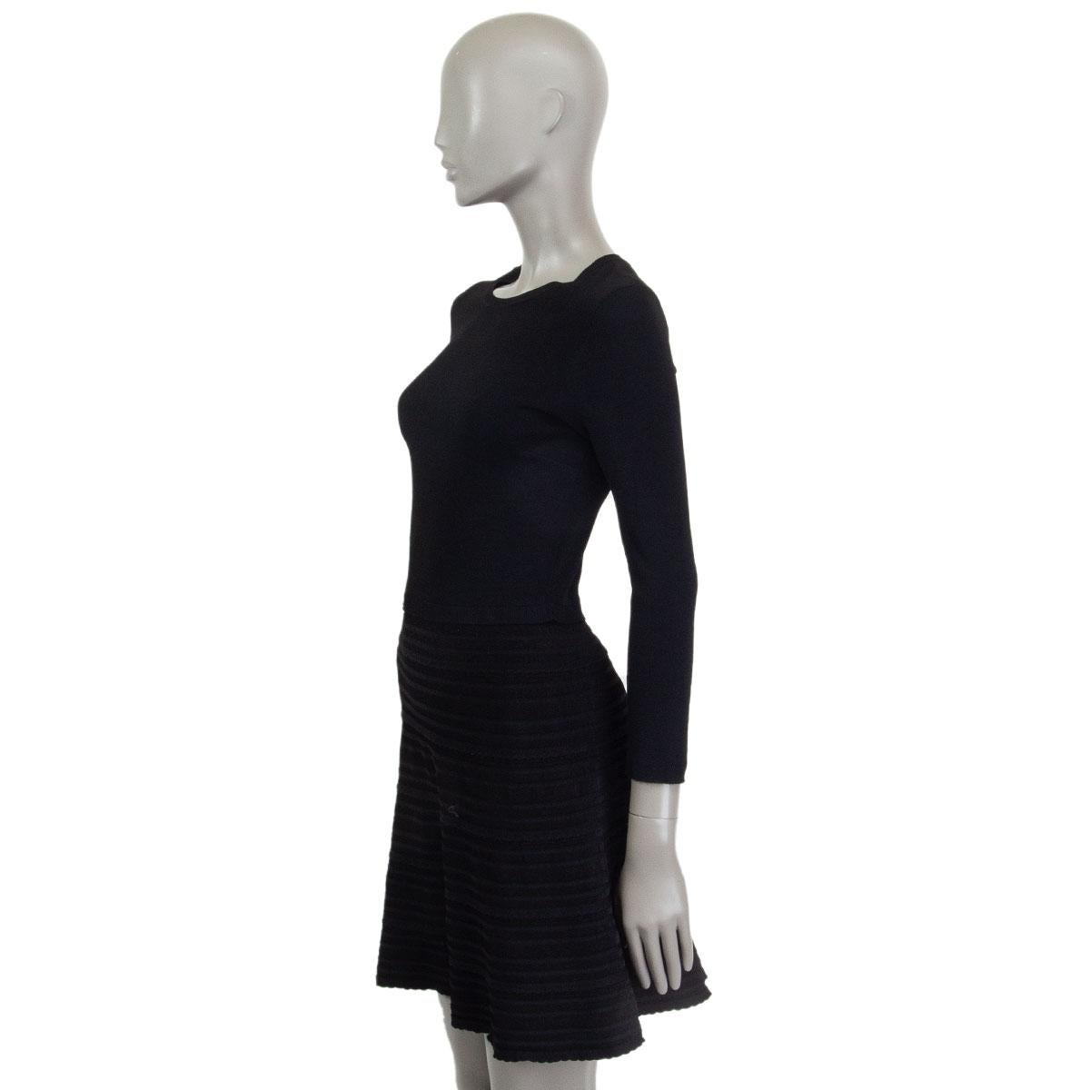 Black VALENTINO black viscose 3/4 Sleeve Flared Dress M