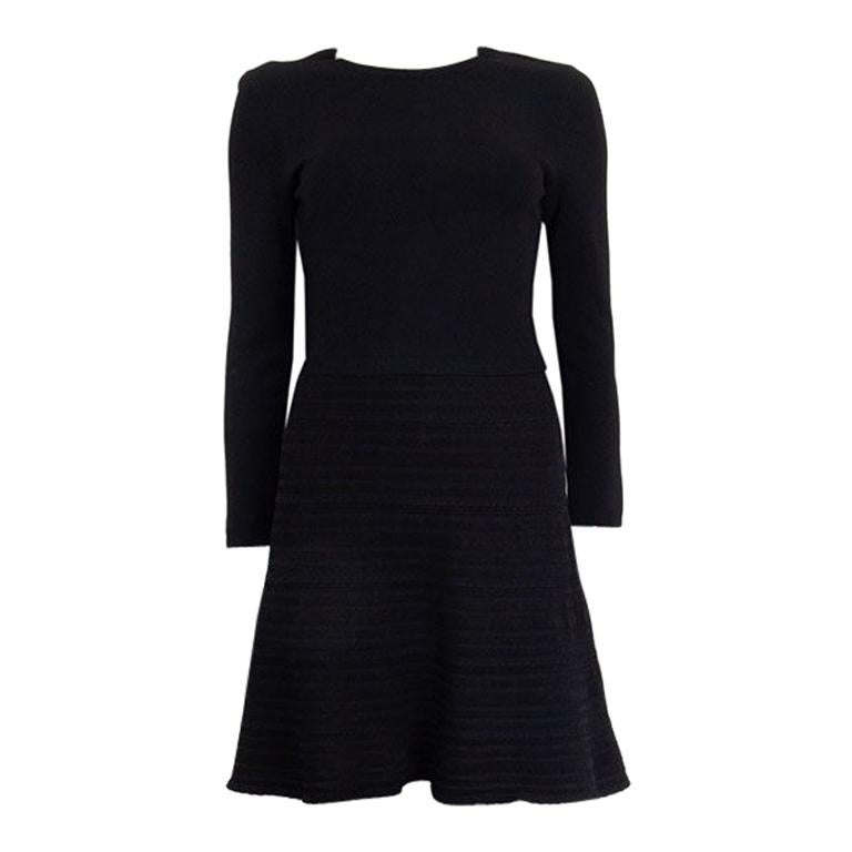 VALENTINO black viscose 3/4 Sleeve Flared Dress M For Sale at 1stDibs