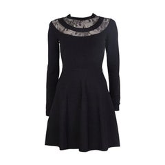VALENTINO black viscose LACE PANELED NECK KNIT Dress 38