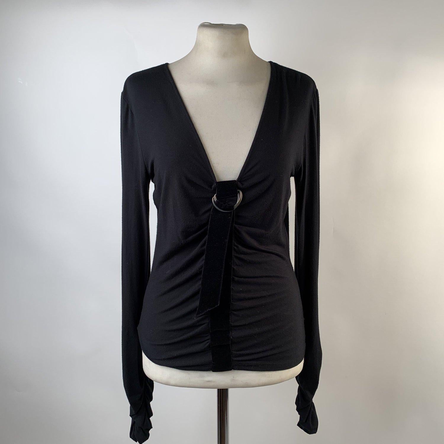 Valentino Black Viscose Long Sleeve Top with Draping Size 44 In Excellent Condition In Rome, Rome