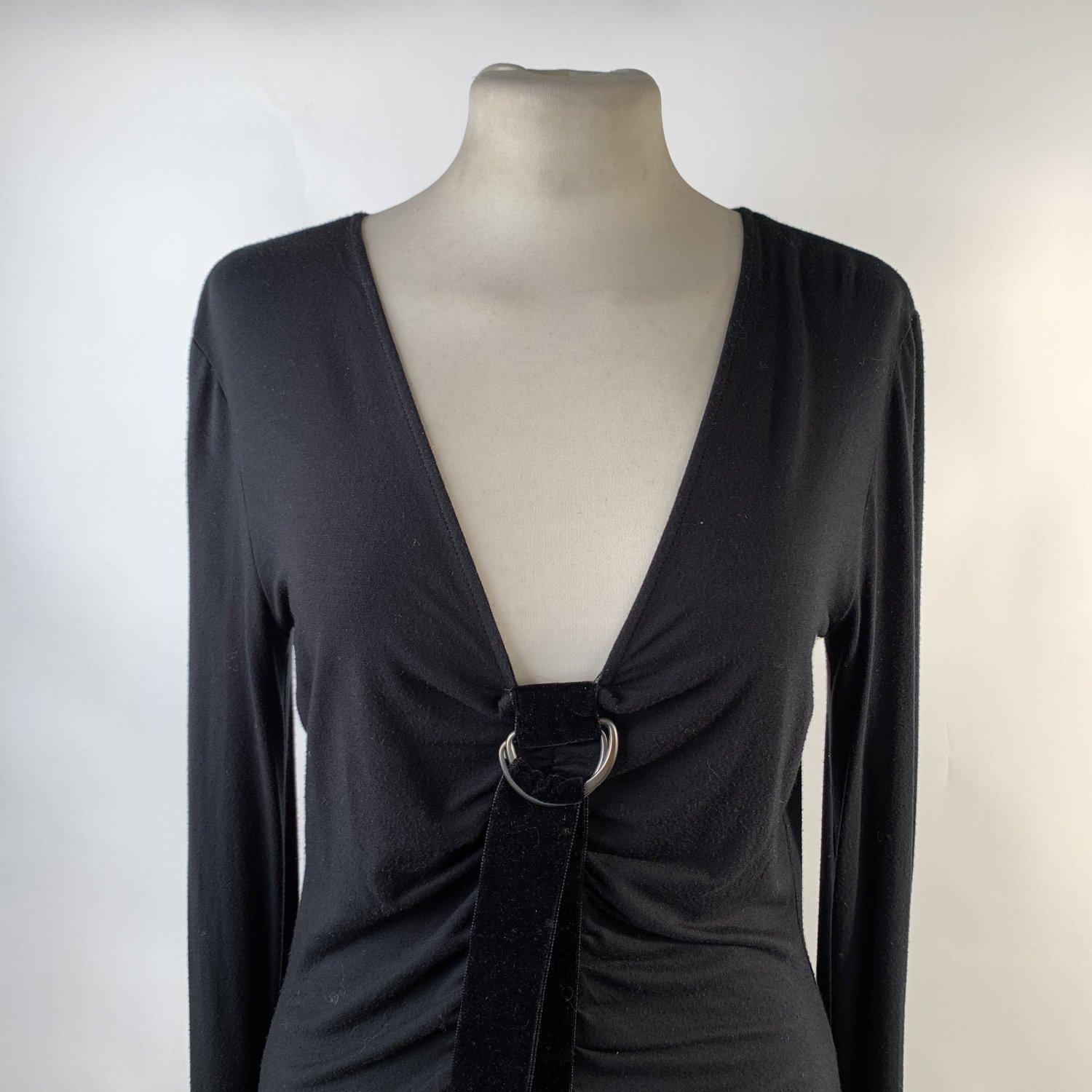 Valentino Black Viscose Long Sleeve Top with Draping Size 44 1
