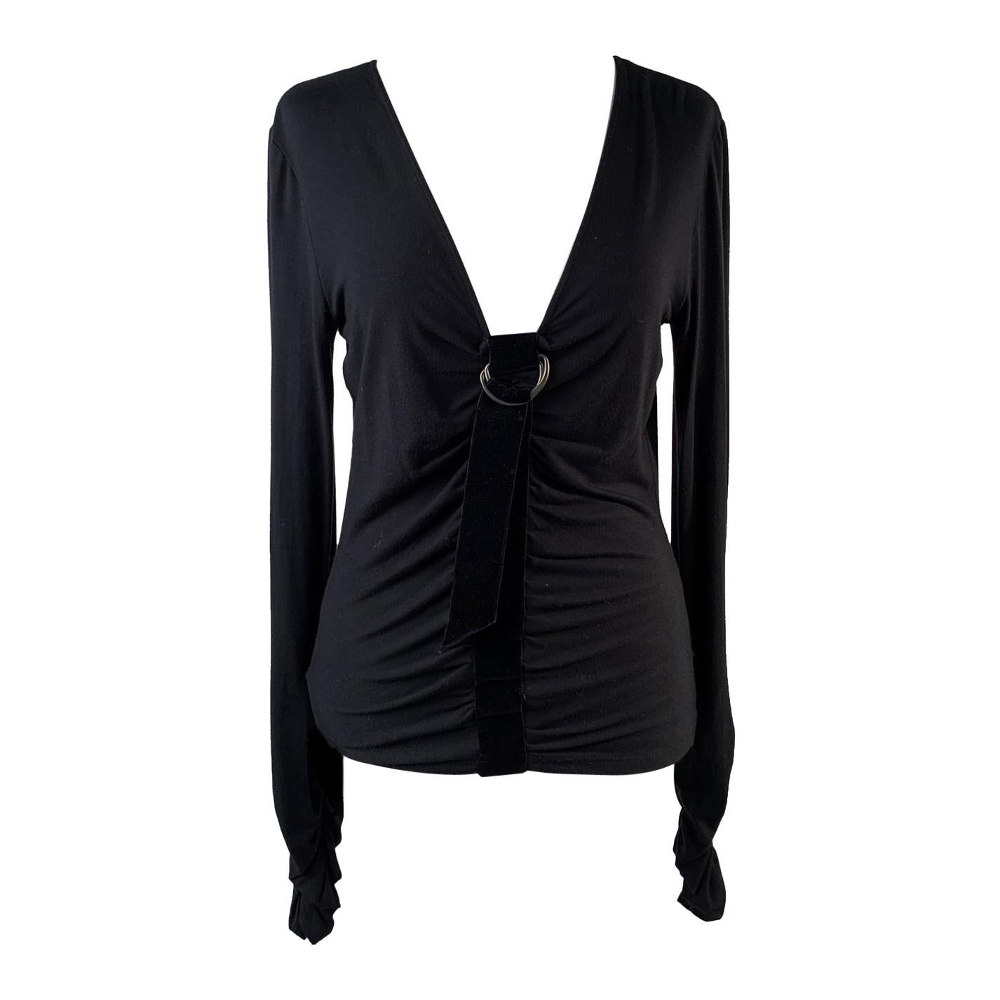 Valentino Black Viscose Long Sleeve Top with Draping Size 44