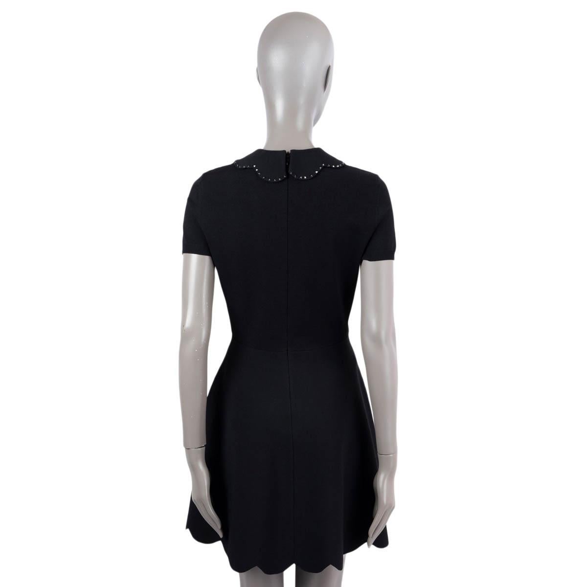 Women's VALENTINO black viscose ROCKSTUD LACE PANELLED MINI Dress M For Sale