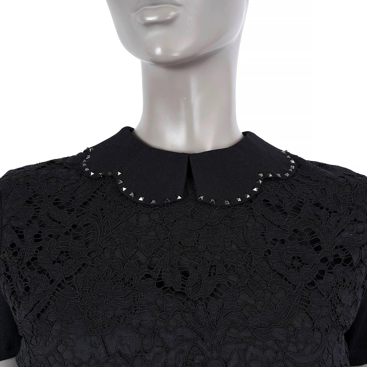 VALENTINO black viscose ROCKSTUD LACE PANELLED MINI Dress M For Sale 1