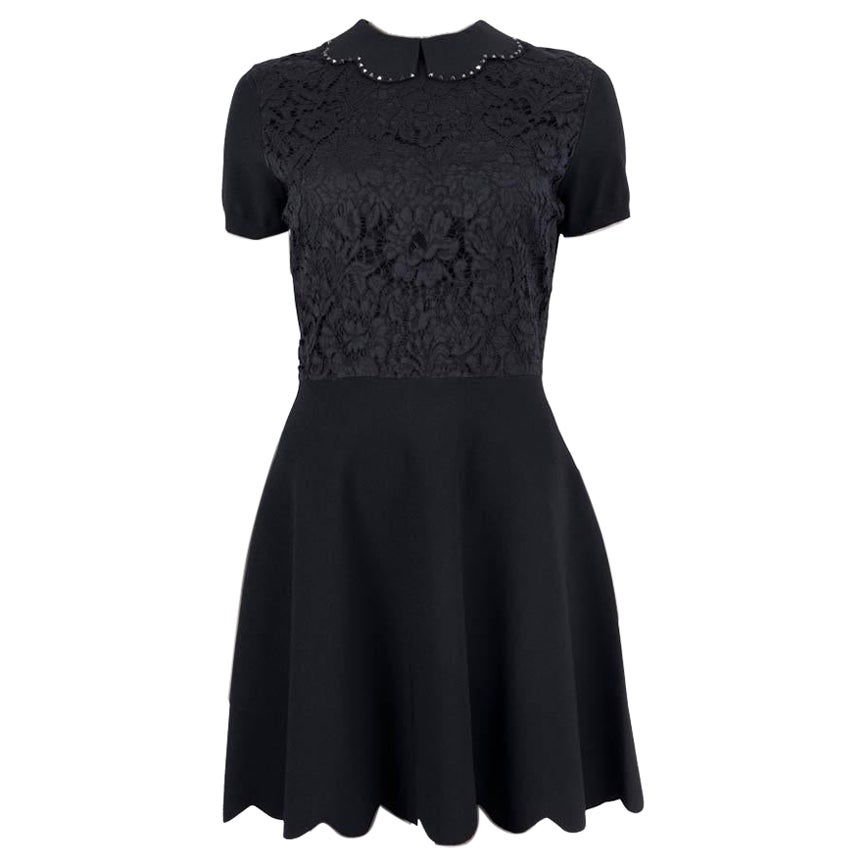 Valentino, abito nero in viscosa ROCKSTUD LACE PANELLATO MINI M.