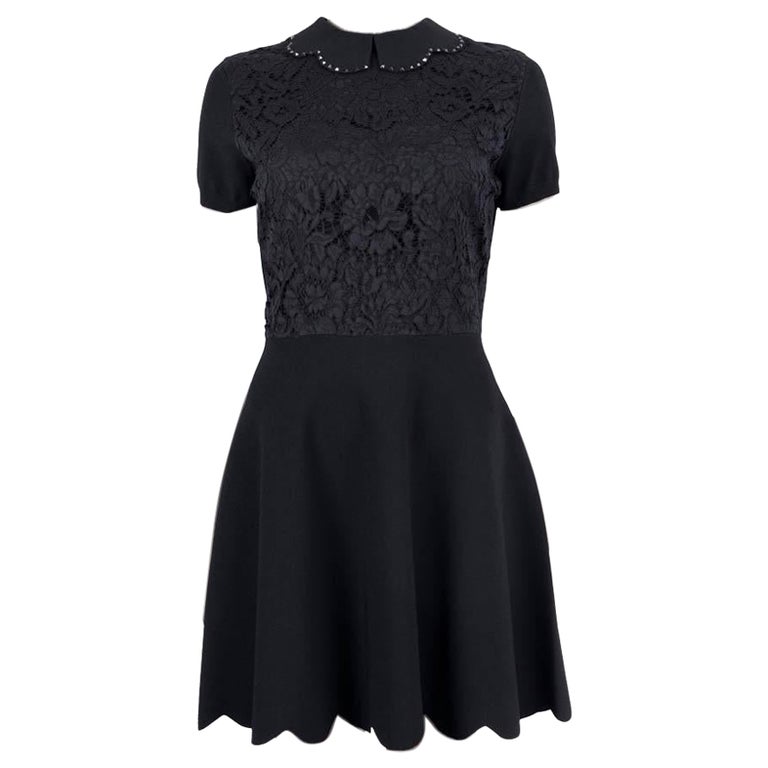 knee length dresses for ladies Black Long Sleeve Sheer Lace Mini Dress with Frilly Hem, L main image 1