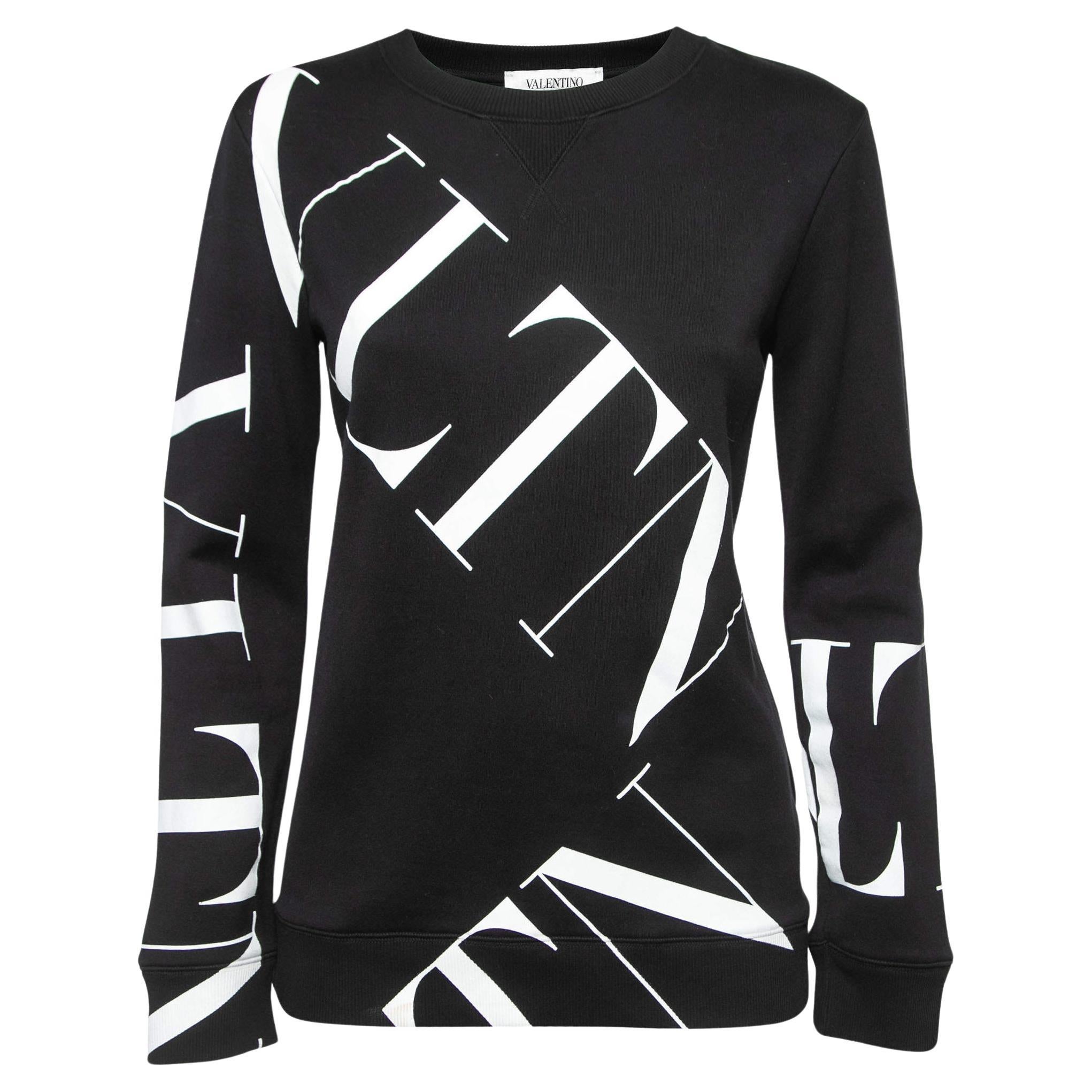 Valentino Black VLTN Print Cotton Crew Neck Sweatshirt XS For Sale