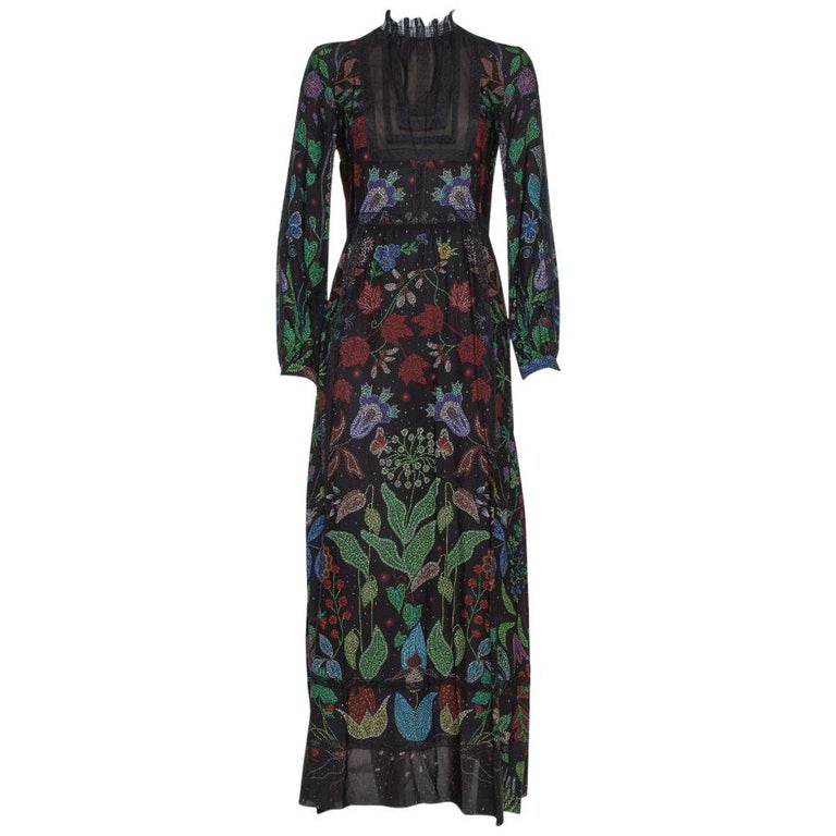 Valentino Black Watersong Printed Silk and Lace Trim Maxi Dress M at ...