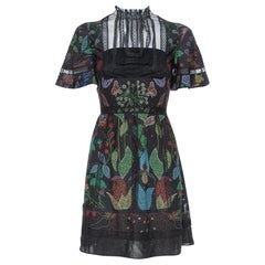 Valentino Black Watersong Printed Silk & Lace Trim Short Dress XS