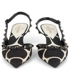 VALENTINO black white 2020 GIRAFFE ROCKSTUD D'ORSAY Slingback Pumps Shoes 36