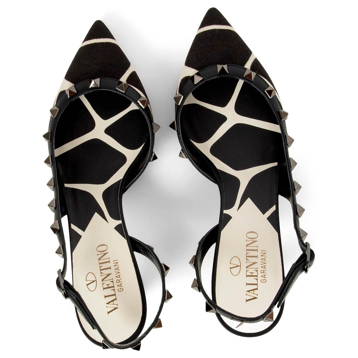VALENTINO black white 2020 GIRAFFE ROCKSTUD D'ORSAY Slingback Pumps Shoes 36 In New Condition In Zürich, CH