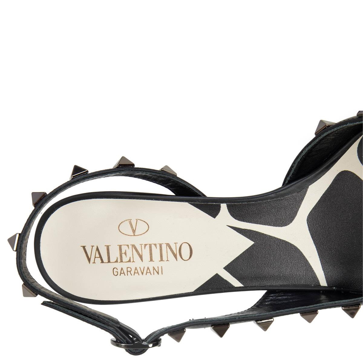 Women's VALENTINO black white 2020 GIRAFFE ROCKSTUD D'ORSAY Slingback Pumps Shoes 36