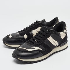 Valentino Black/White Camo Print Leather & Canvas Rockrunner Sneakers Size 39.5