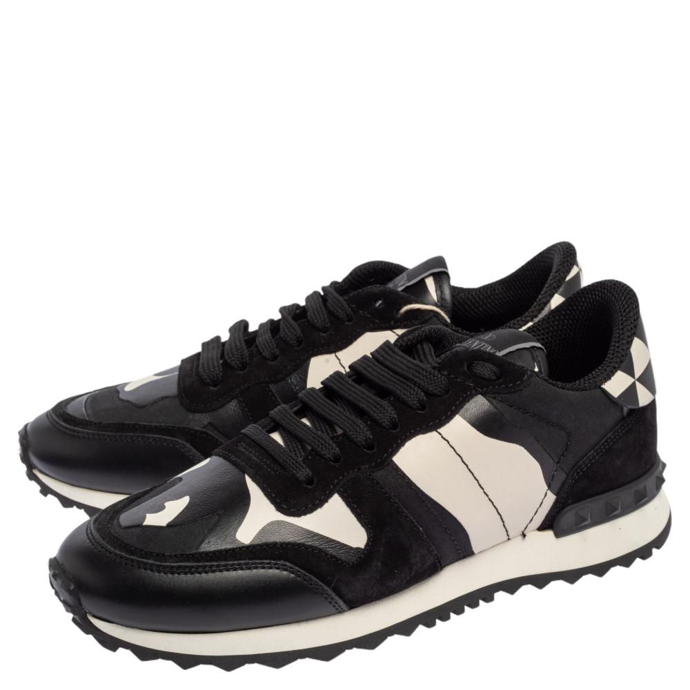 Women's Valentino Black/White Camouflage Suede Rockstud Trainer Sneakers Size 37.5