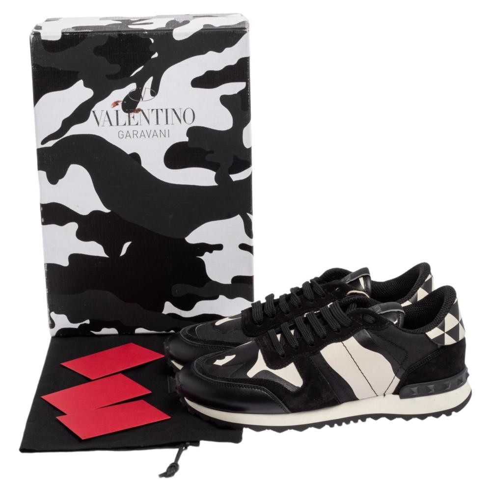 Valentino Black/White Camouflage Suede Rockstud Trainer Sneakers Size 37.5 1