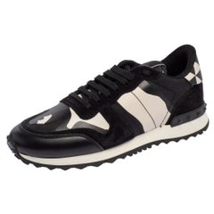 Valentino Black/White Camouflage Suede Rockstud Trainer Sneakers Size 37.5