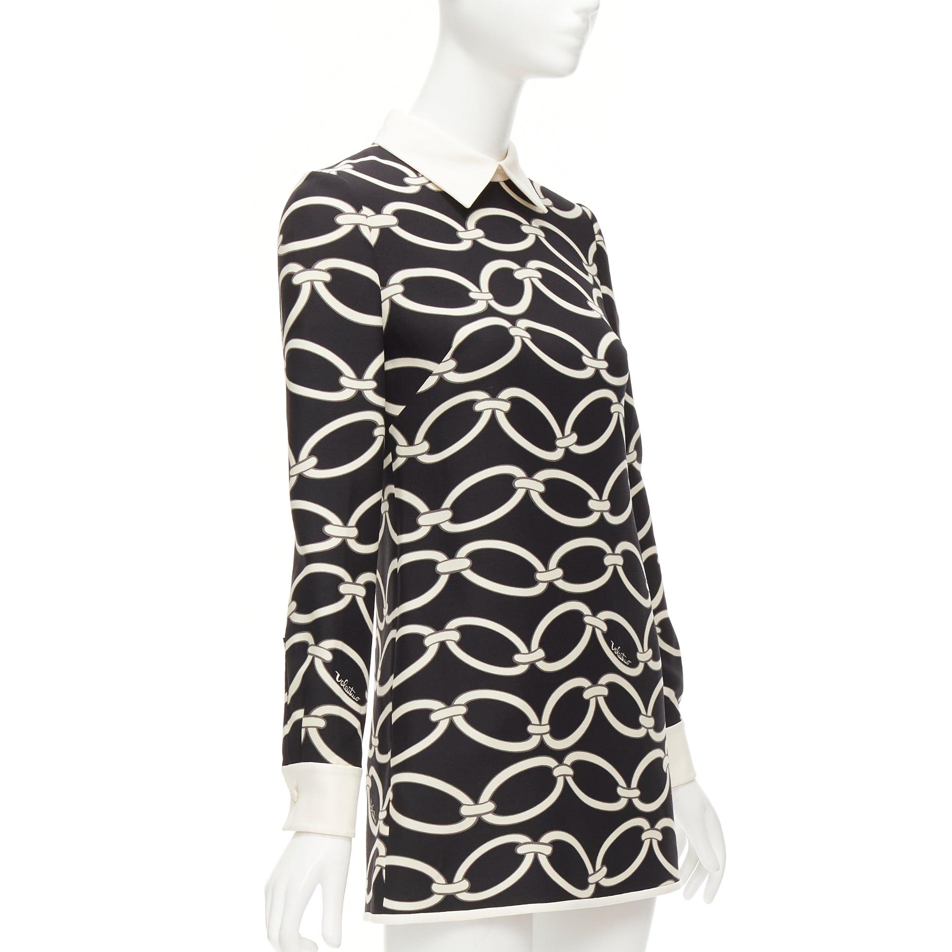 VALENTINO negro blanco cadena impresión lana virgen seda vestido IT38 XS Negro en venta