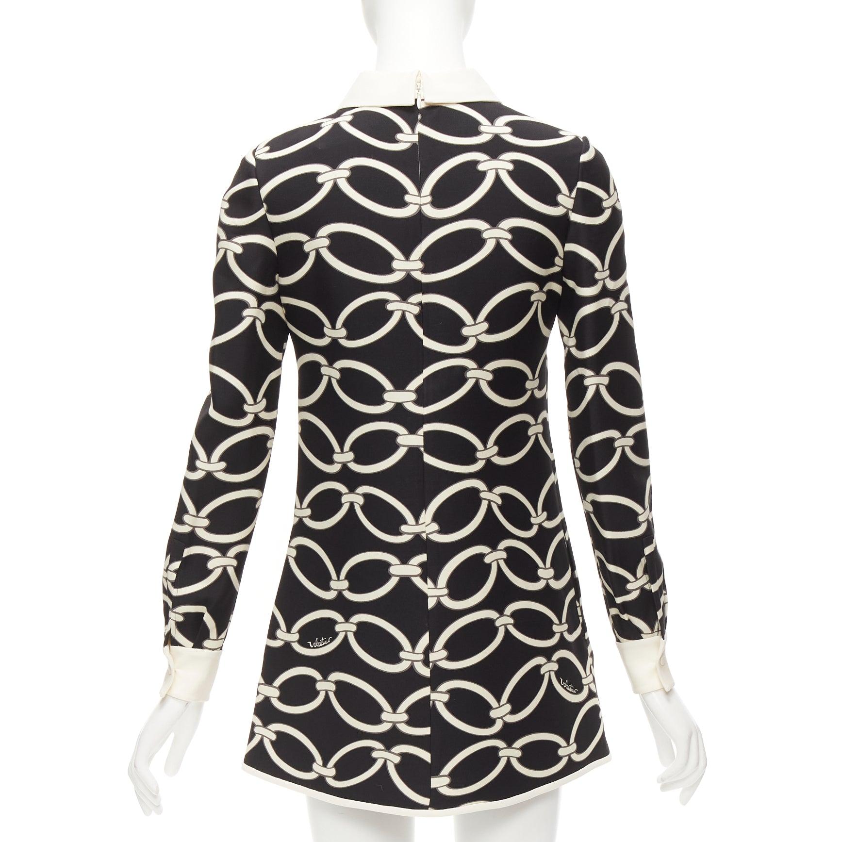 VALENTINO black white chain print virgin wool silk shift dress IT38 XS For Sale 2