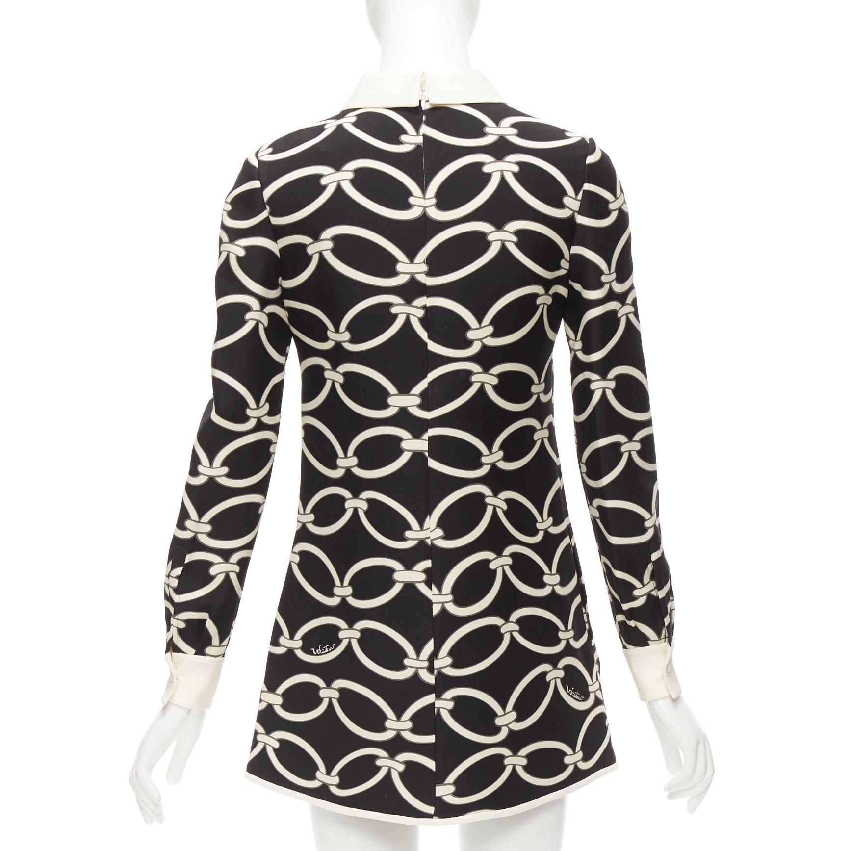 VALENTINO black white chain print virgin wool silk shift dress IT38 XS 1