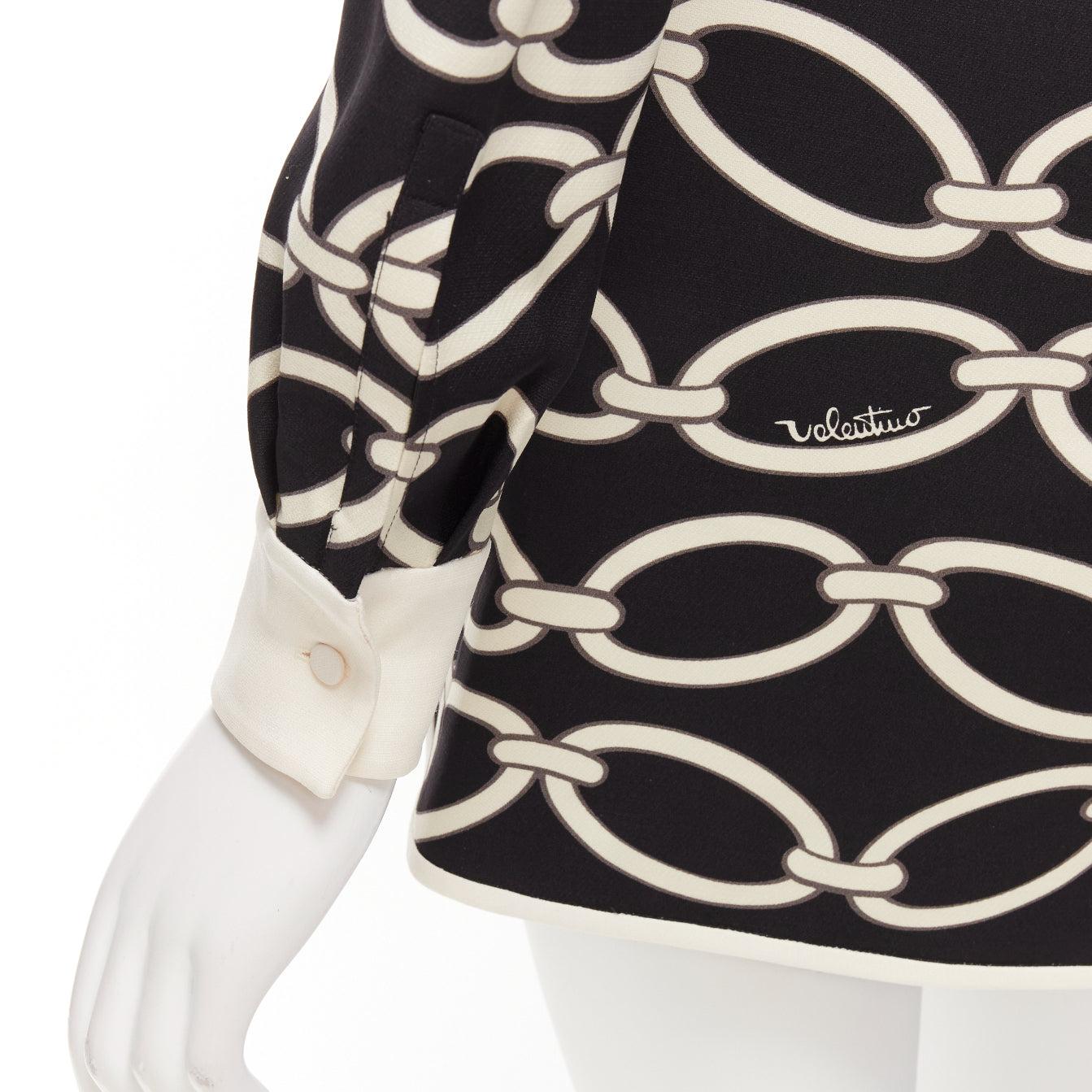 VALENTINO black white chain print virgin wool silk shift dress IT38 XS For Sale 4