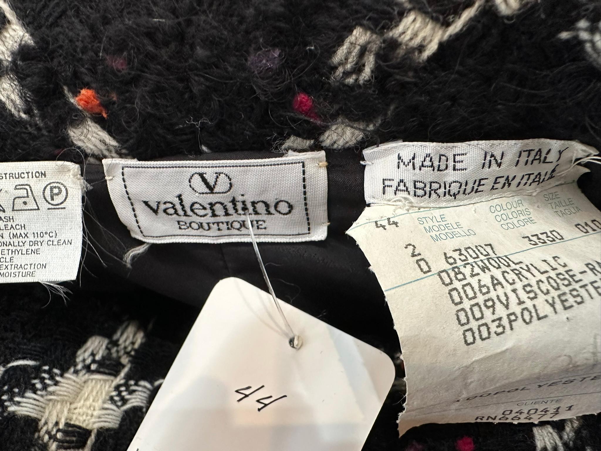 Valentino Black & White Check Red Crochet Trim Zipper Front Jacket Skirt Suit 44 For Sale 14