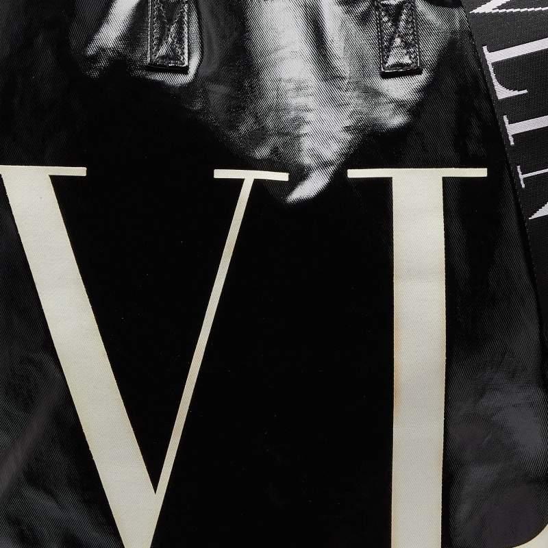 Women's Valentino Black/White Coated Canvas VLTN Shopper Tote For Sale