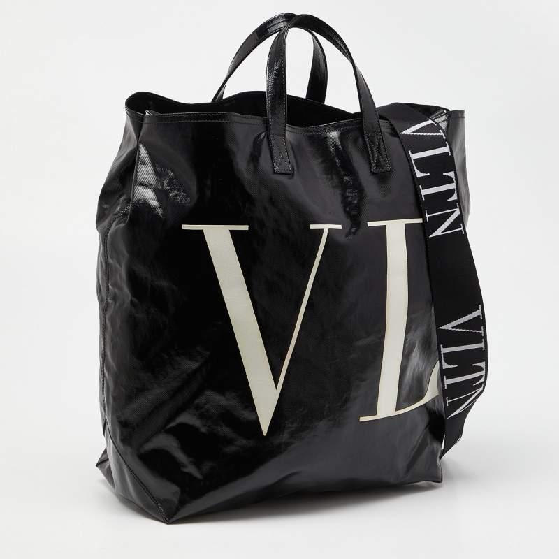 Valentino Black/White Coated Canvas VLTN Shopper Tote For Sale 1