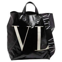 Valentino Black/White Coated Canvas VLTN Shopper Tote