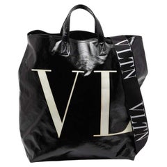 Valentino Schwarz/Weiß beschichtetes Segeltuch VLTN Shopper Tote