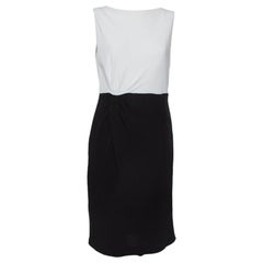 Valentino Black & White Crepe Drape Detail Sheath Dress L