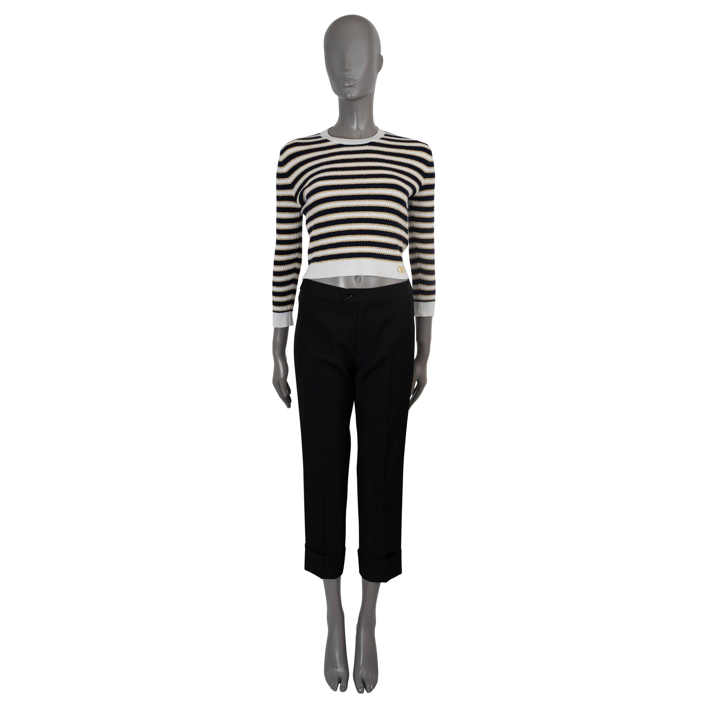 VALENTINO STRIPE CROPPED Sweater LUREX 2022 en laine noire et blanche dorée Excellent état - En vente à Zürich, CH