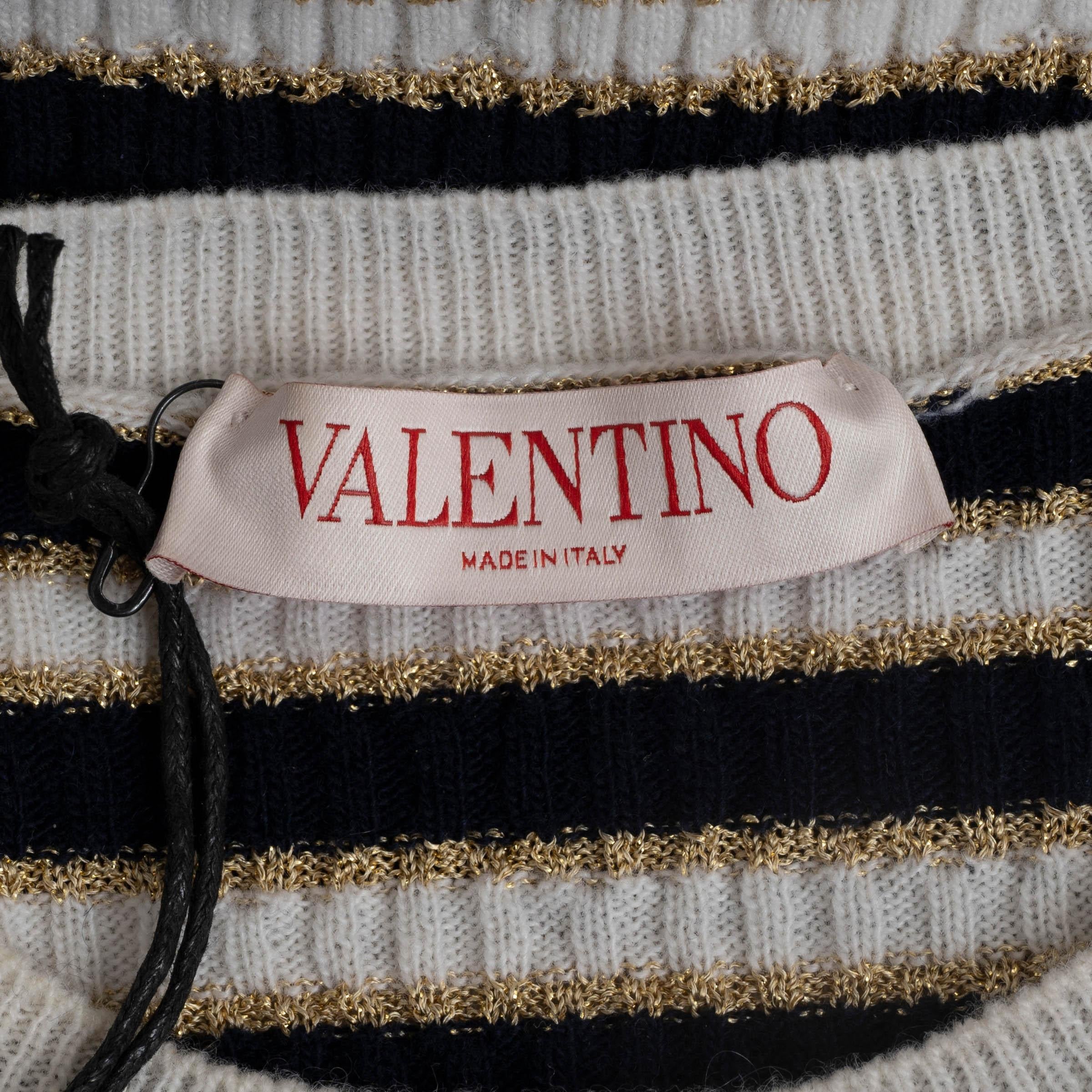 VALENTINO STRIPE CROPPED Sweater LUREX 2022 en laine noire et blanche dorée en vente 2