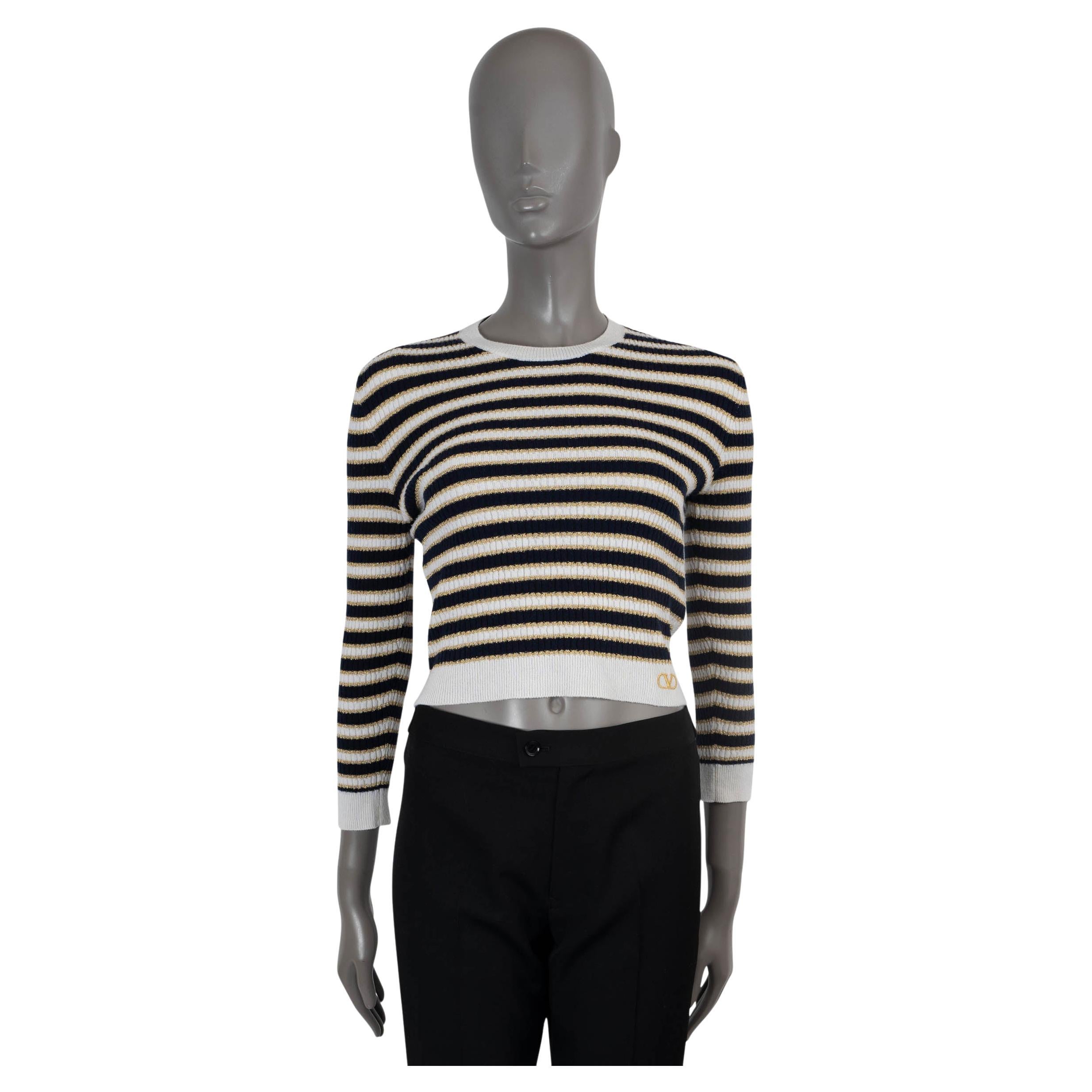 VALENTINO STRIPE CROPPED Sweater LUREX 2022 en laine noire et blanche dorée