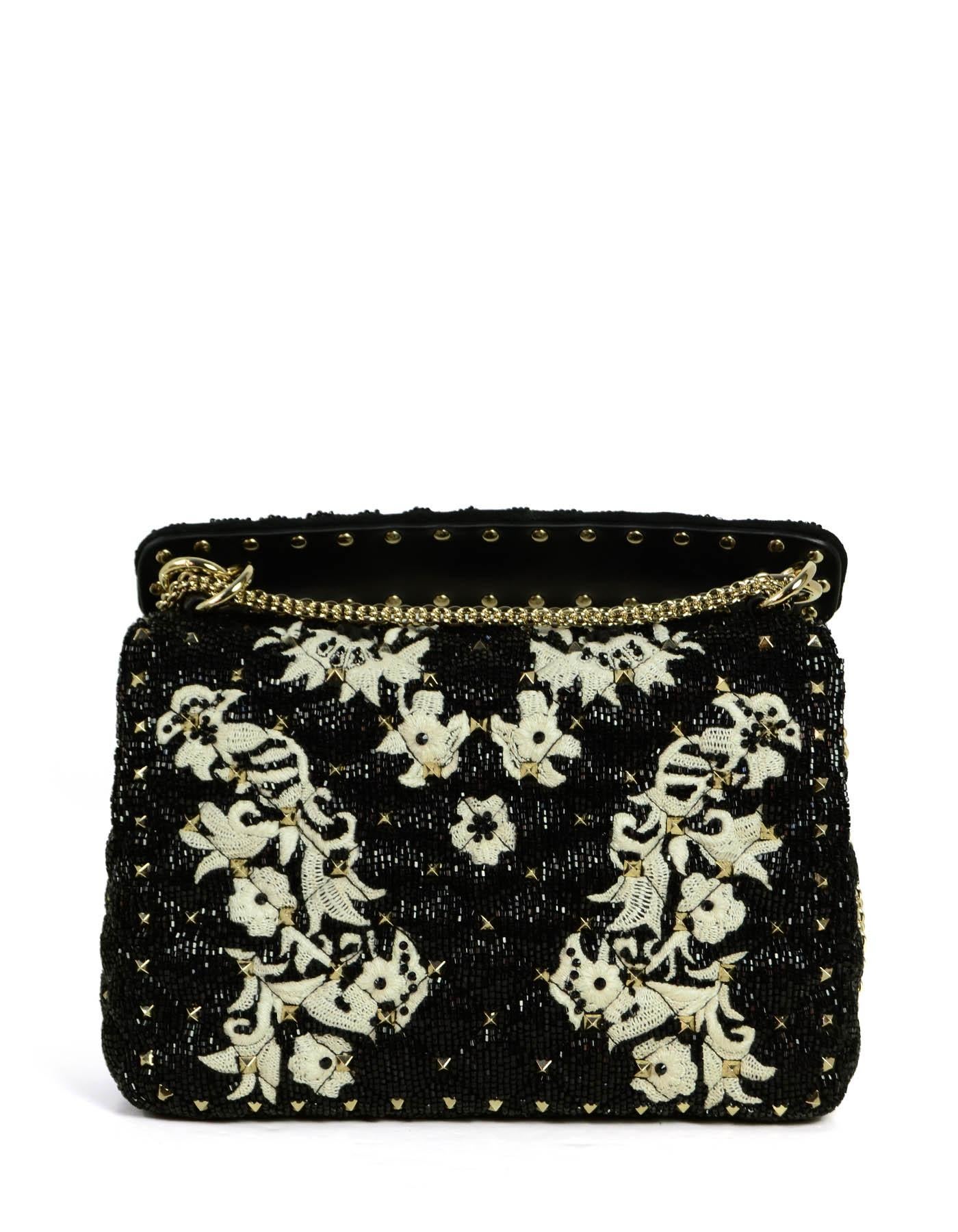 Valentino Black/White Lace & Beaded Medium Rockstud Spike Flap Bag  rt. $4, 895 In Excellent Condition In New York, NY