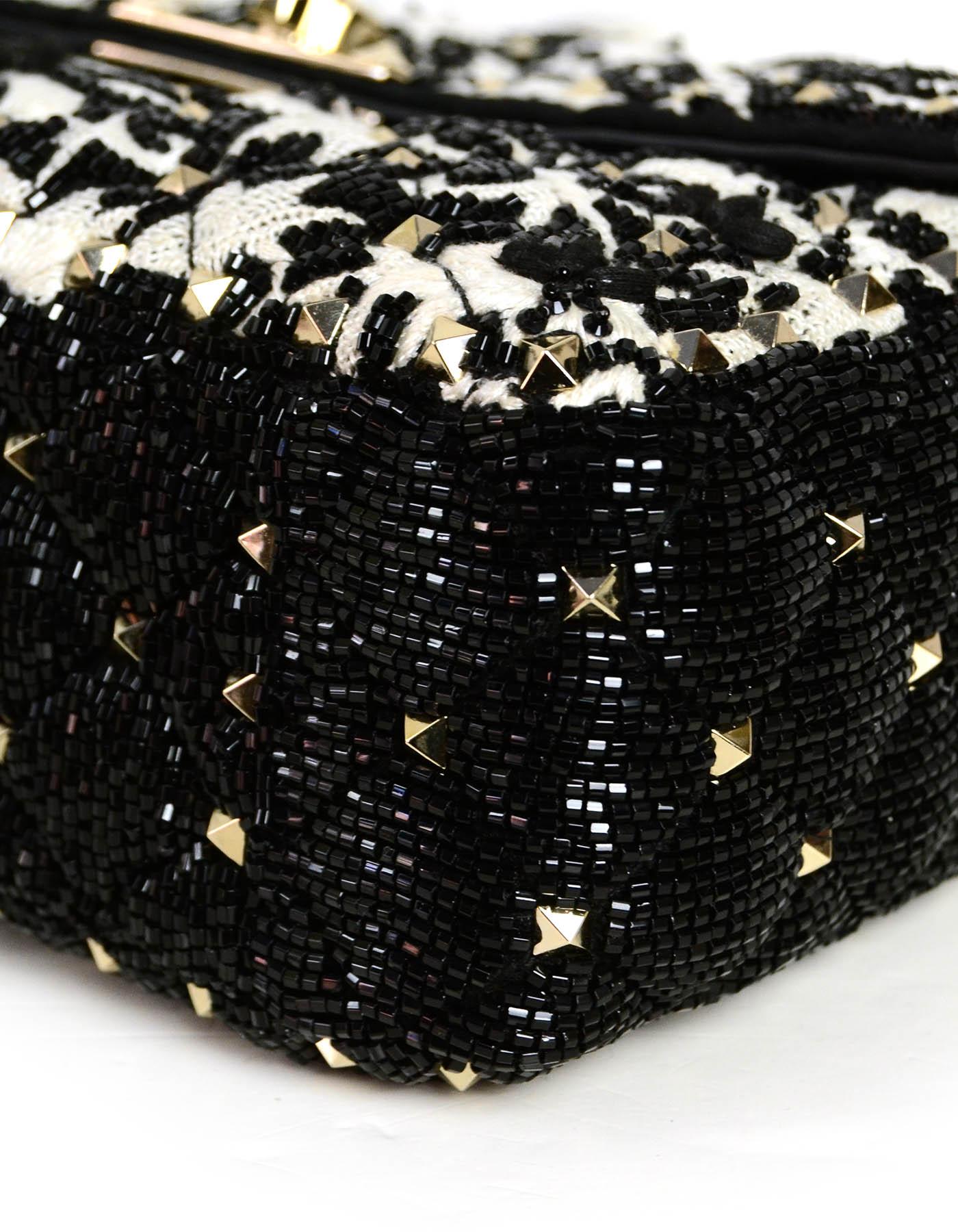 Valentino Black/White Lace & Beaded Medium Rockstud Spike Flap Bag  rt. $4, 895 1
