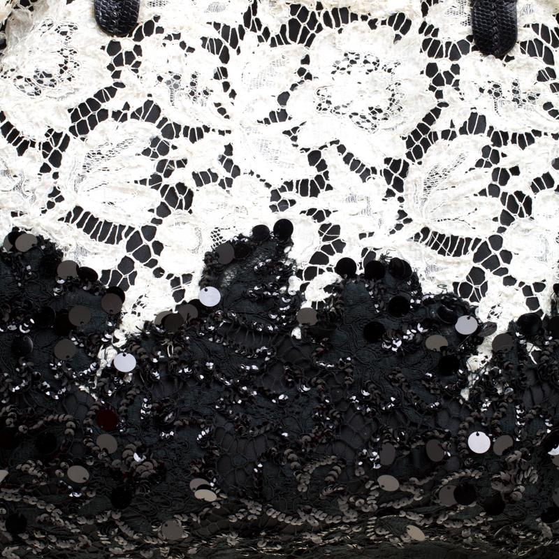 Valentino Black/White Lace/Sequins and Leather Tote 1