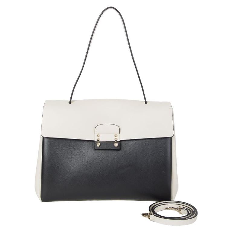 VALENTINO black & white leather MIME TOP HANDLE SATCHEL Shoulder Bag