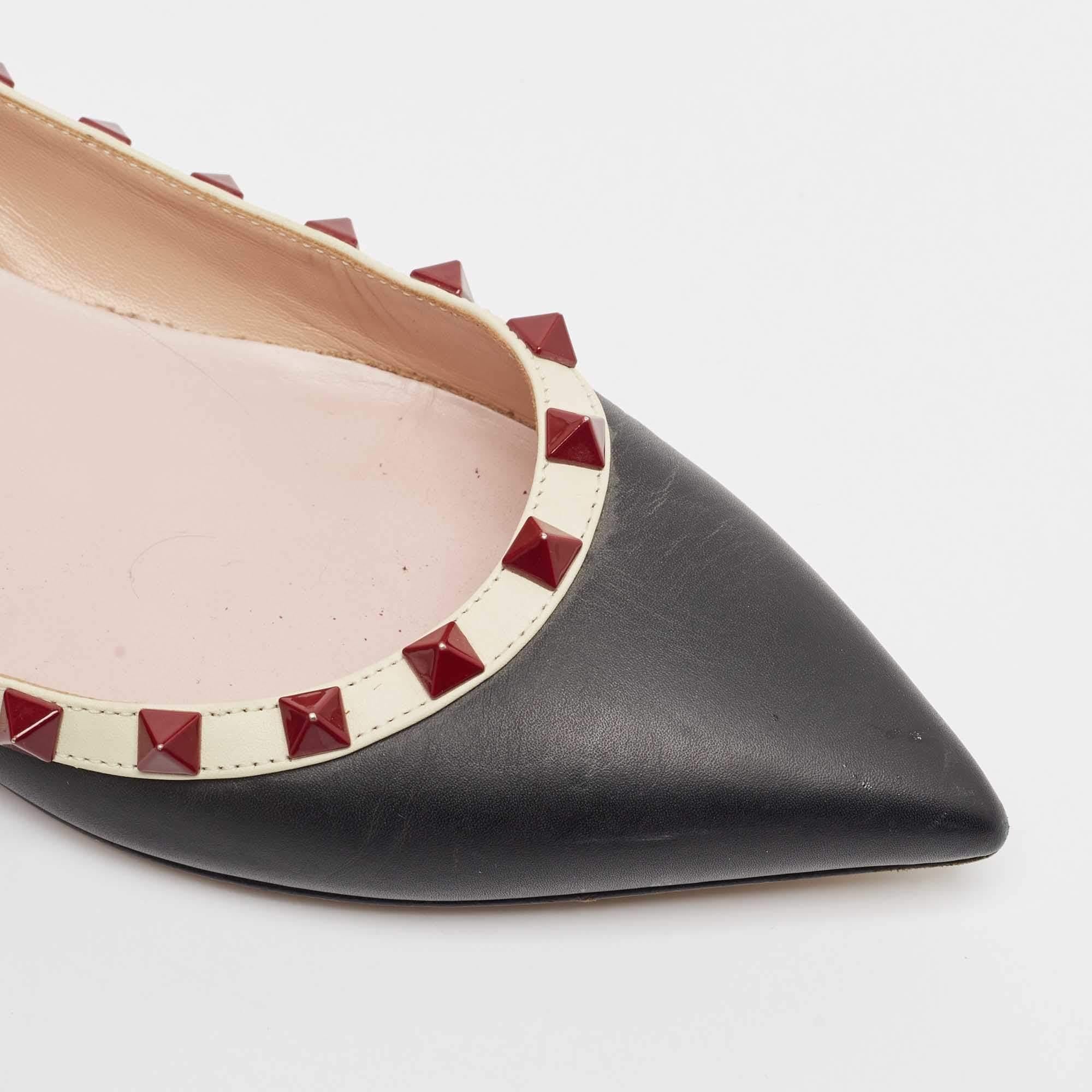 Valentino Black/White Leather Rockstud Ballet Flats Size 37 For Sale 3