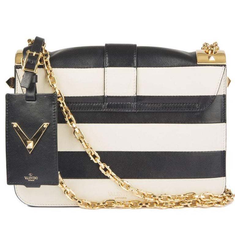 VALENTINO black and white leather STRIPED B-ROCKSTUD RUNWAY Shoulder ...