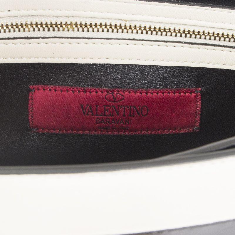 Beige VALENTINO black & white leather STRIPED B-ROCKSTUD RUNWAY Shoulder Bag