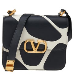 Valentino Black/White Leather V Sling Shoulder Bag