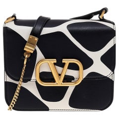 Valentino Black/White Leather V Sling Shoulder Bag