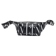 Valentino Black/White Leather VLTN Print Belt Bag